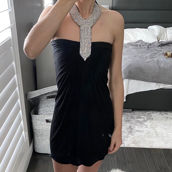 Sky Dresses & Skirts - Sky Rhinestone Embellished Black Mini Dress XS